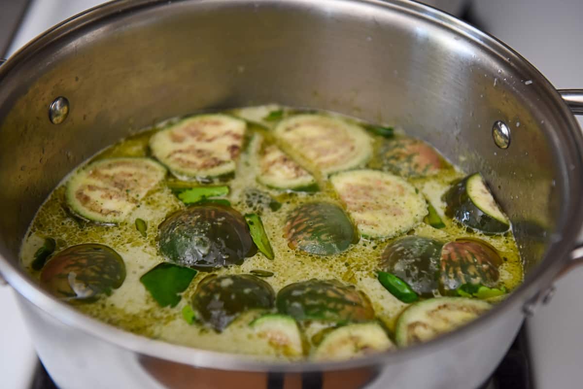 Add the Chicken and Eggplant to the Green Curry