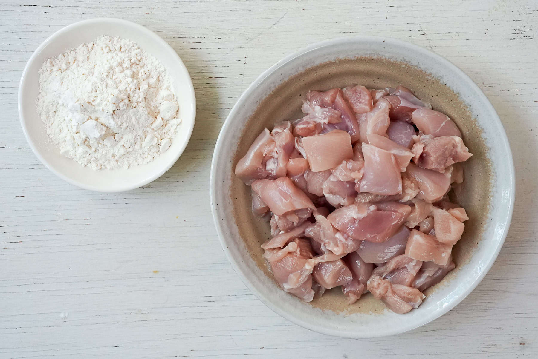 Cut chicken into bite-sized pieces