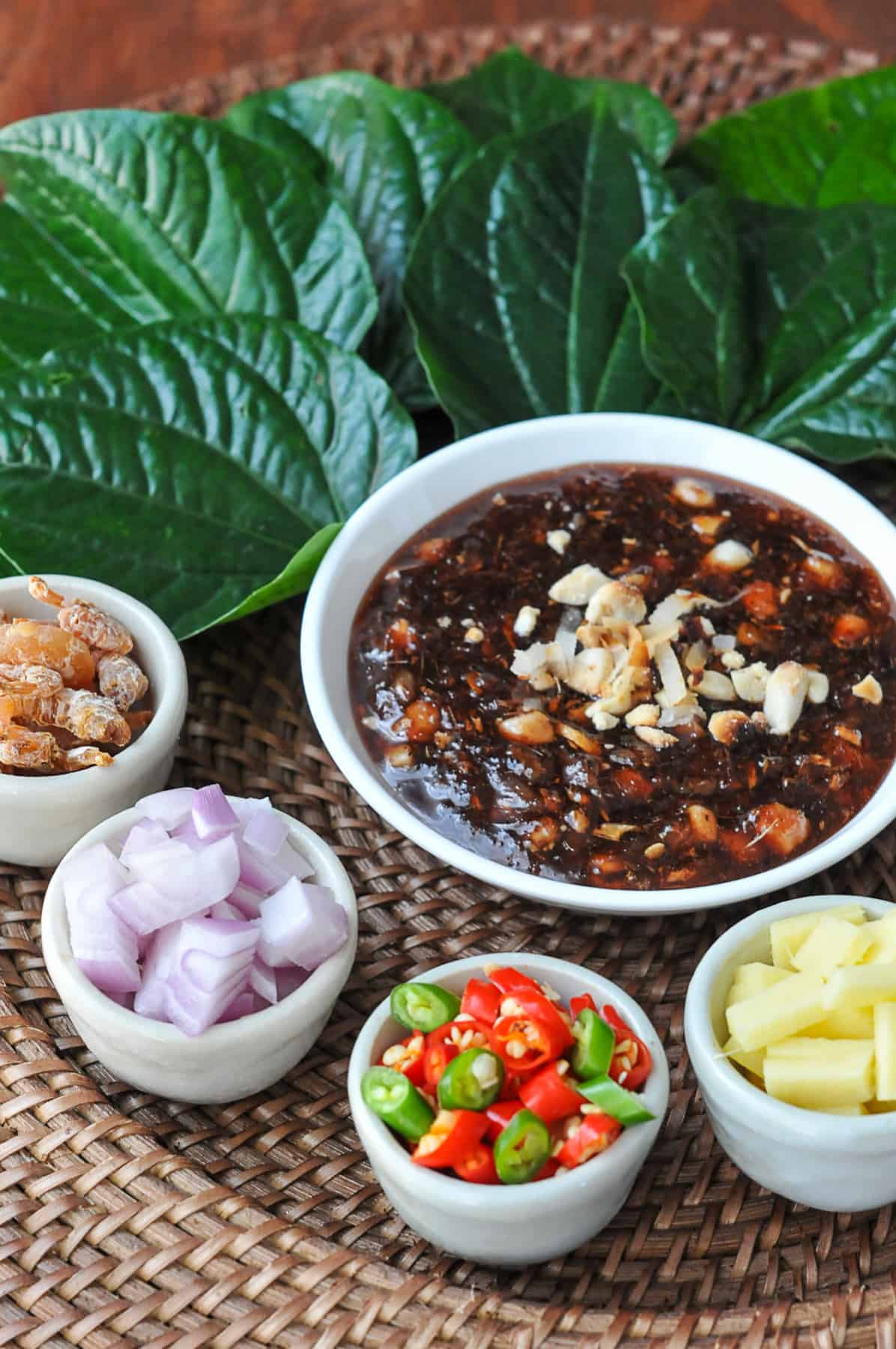Close up of the sauce served with Miang Kham