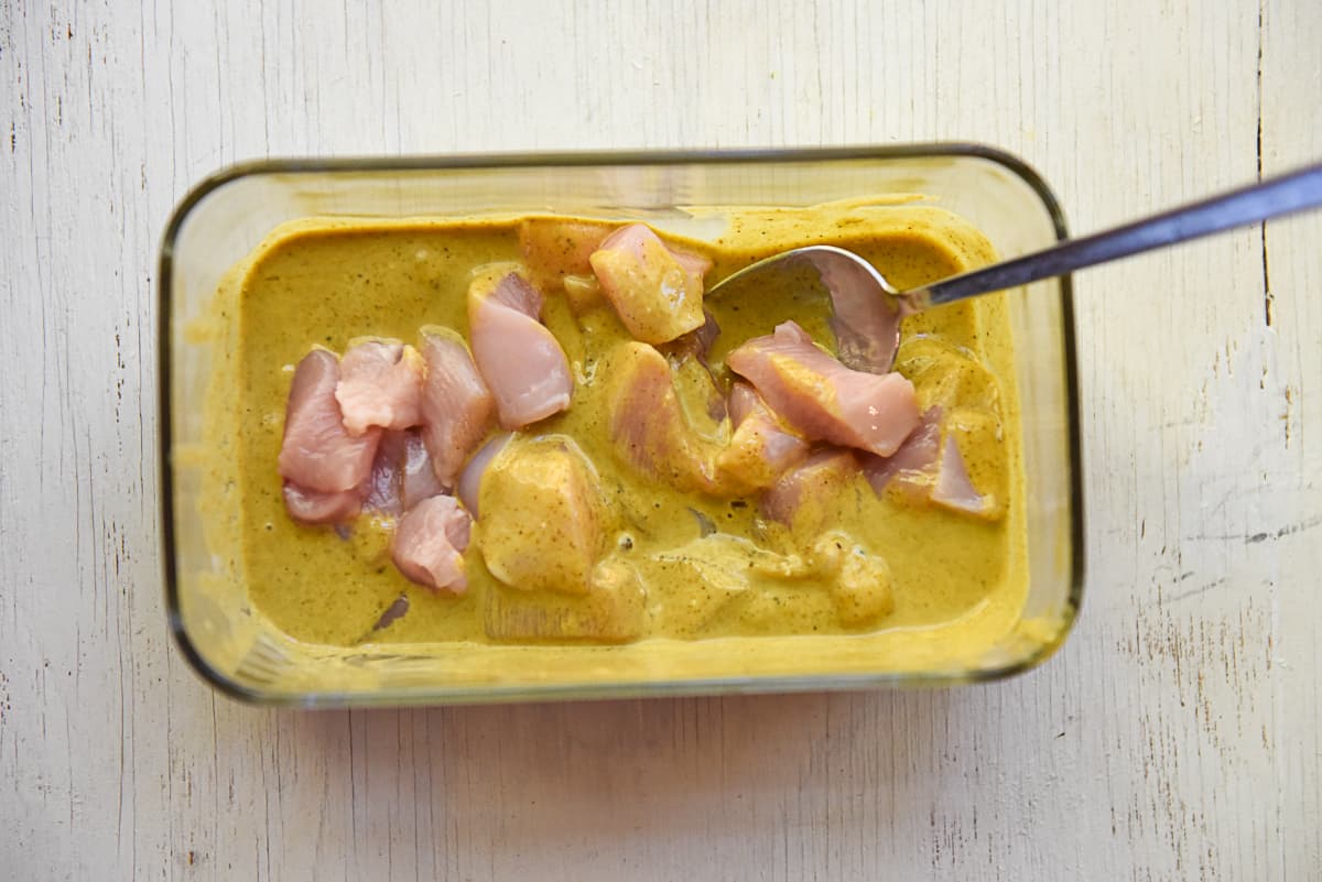 Easy Chicken Satay - marinate the chicken
