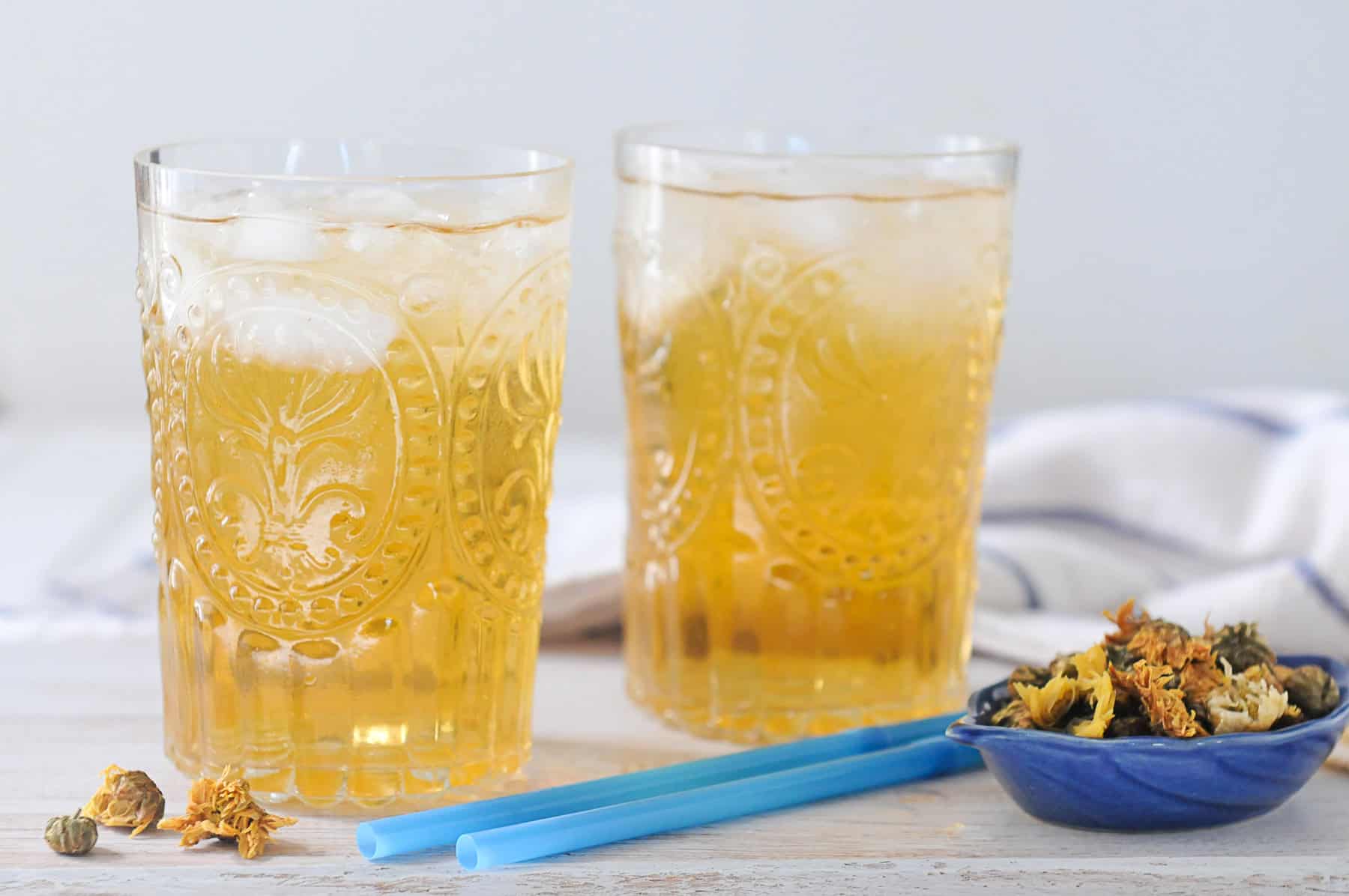 Serve chrysanthemum tea over ice