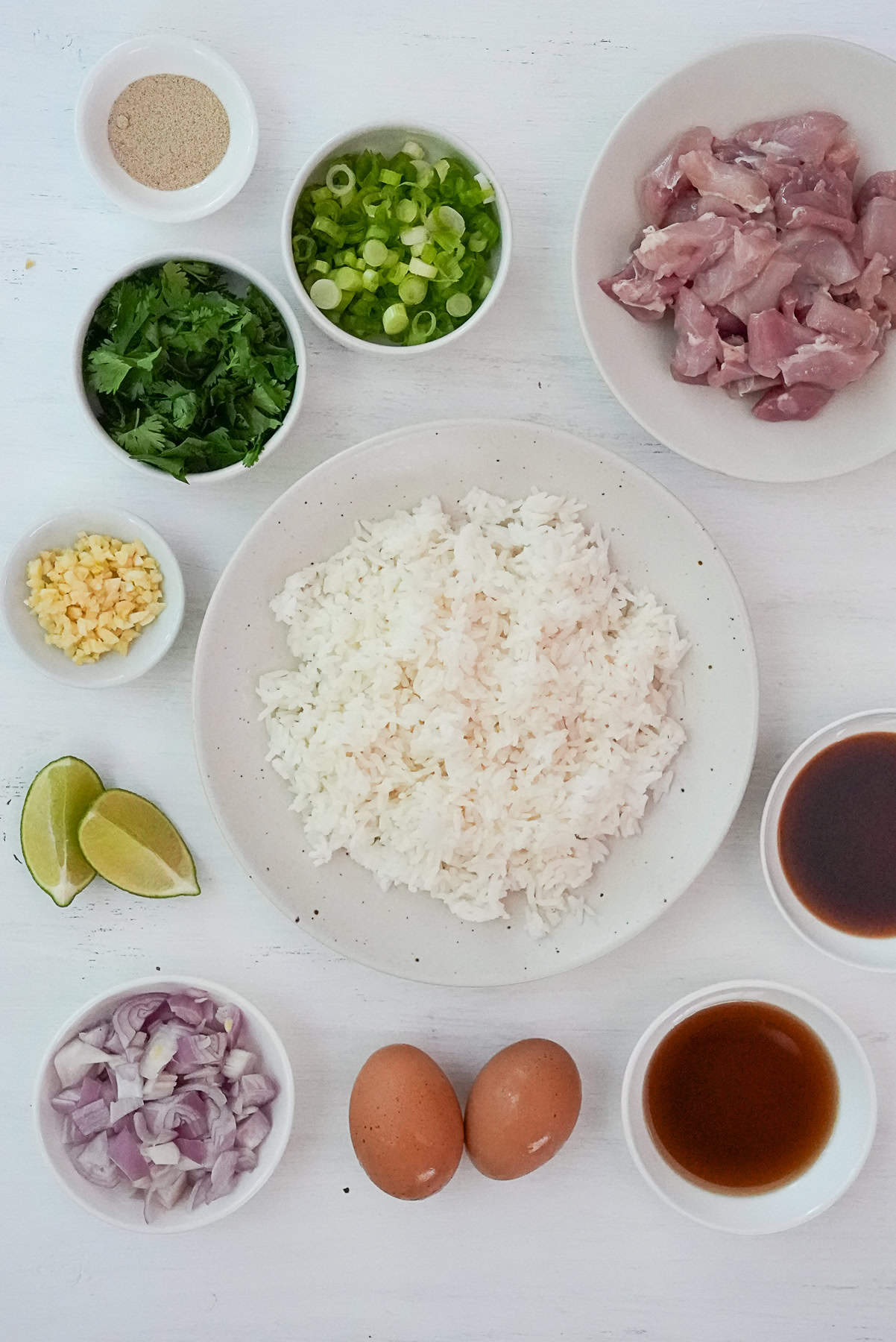 Ingredients to make Khao Pad Gai